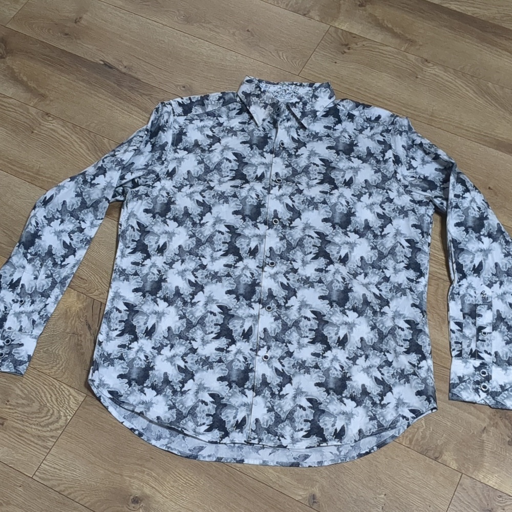 Robert Graham Long Sleeve Fort Summer Abstract White Black Shirt Classic Fit SzM - Picture 4 of 10